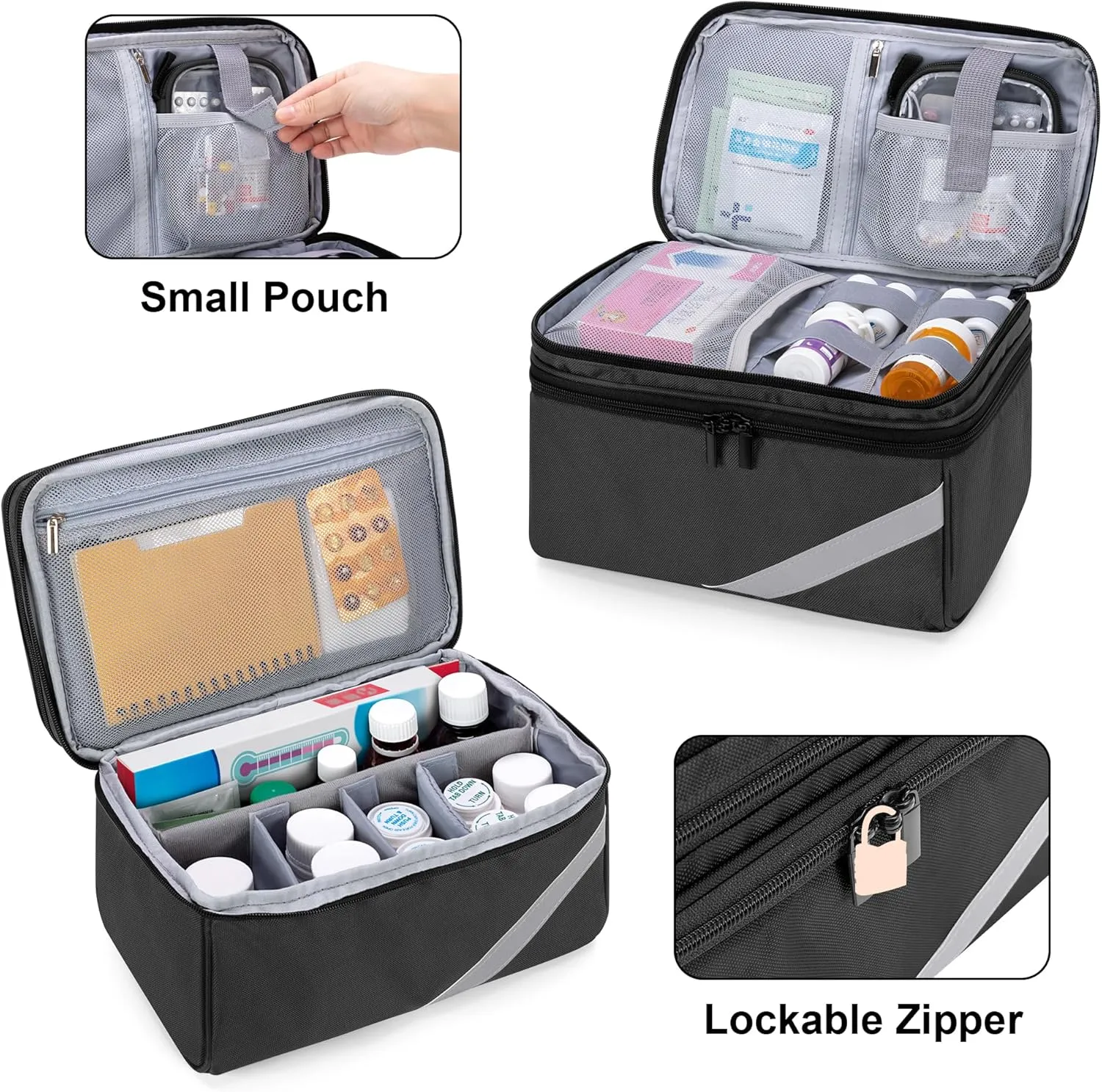 Trunab Medicine Storage and Organizer Bag Empty, Pill Bottle Organizer with Portable Small Pouch, Home First Aid Box for Emergency Medication, Supplements or Medical Kits (Bag Only)(Patent Design)