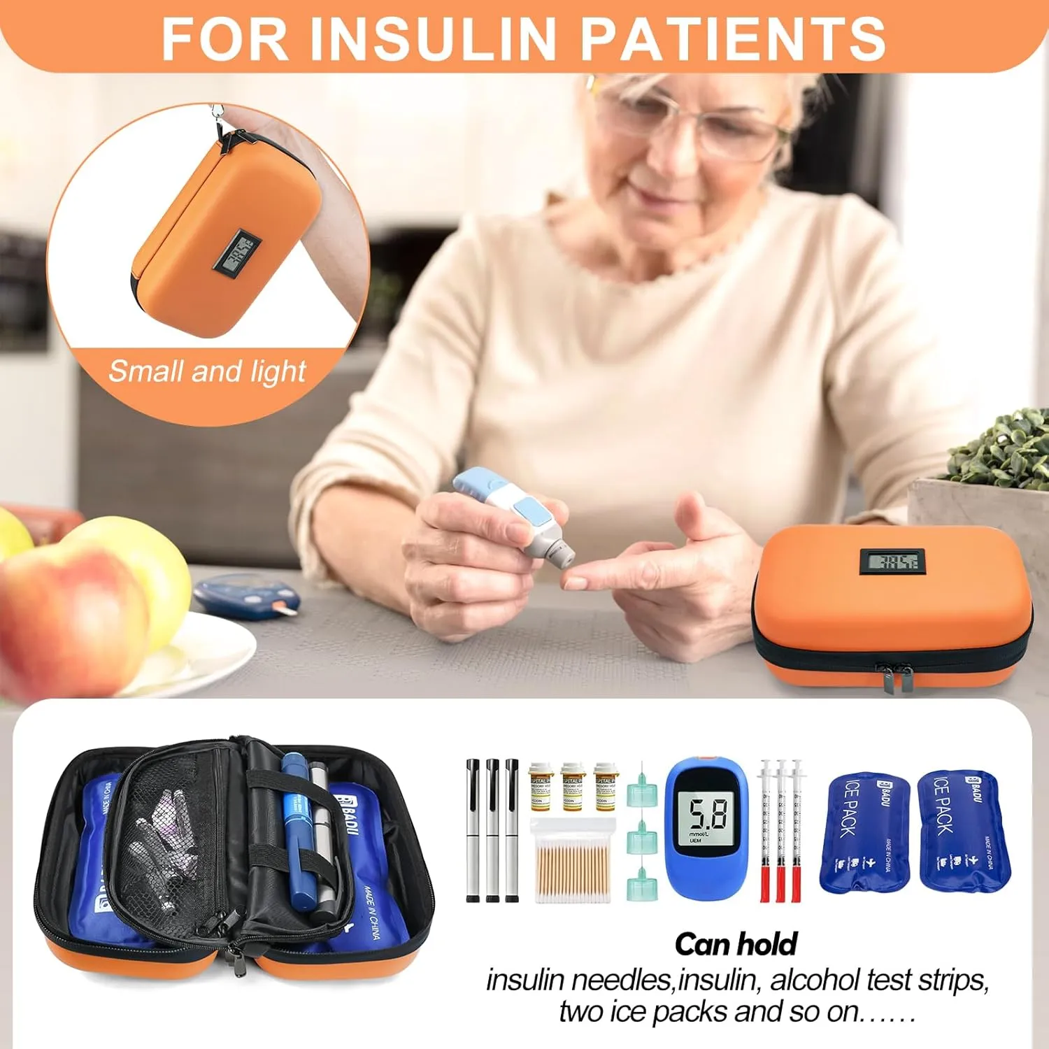 TSA Approved Insulin Cooler Travel Case Medication Cooler for Travel with Temperature Display Diabetic Medication Organizer Medical Travel Cooler Bag with 2 Ice Pack