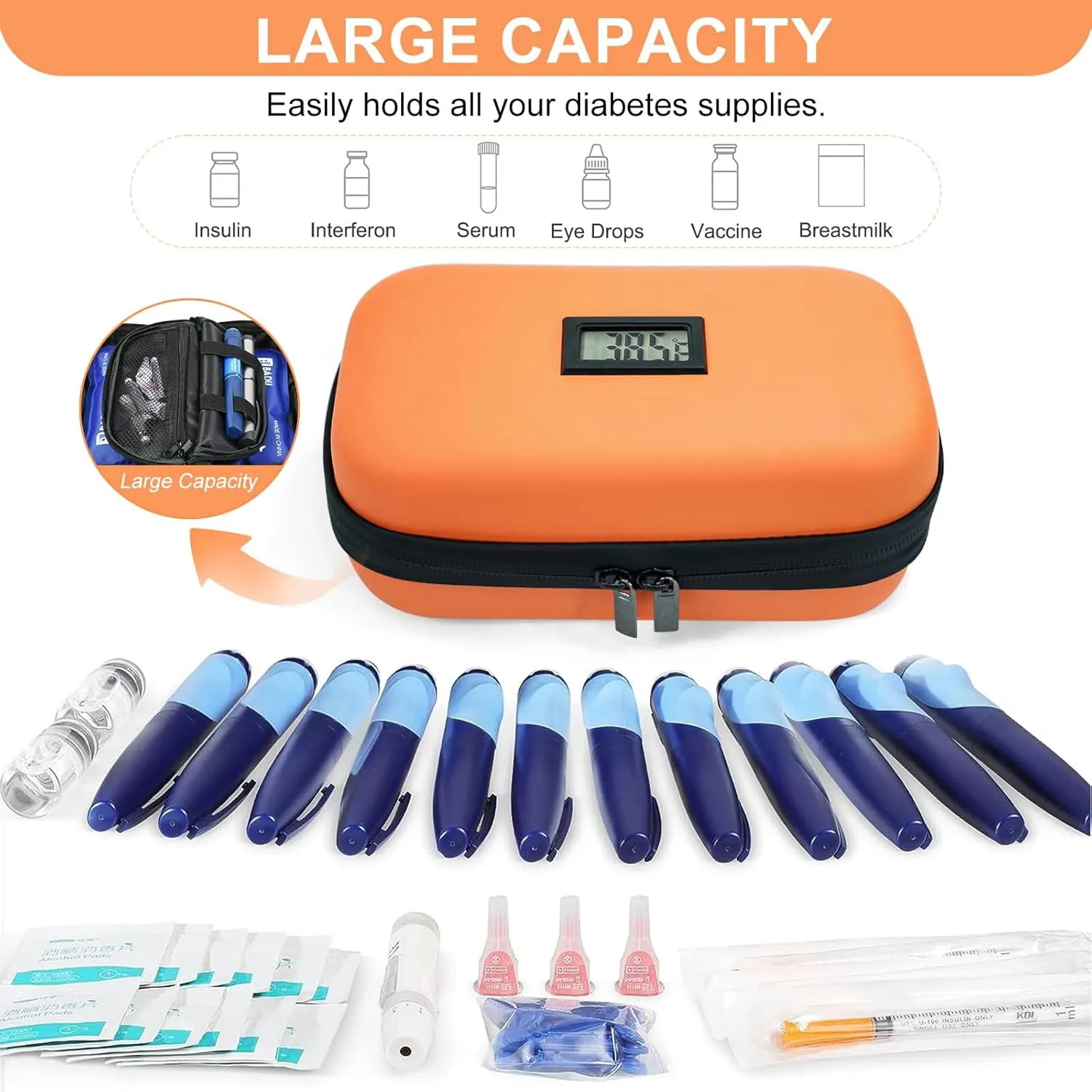 TSA Approved Insulin Cooler Travel Case Medication Cooler for Travel with Temperature Display Diabetic Medication Organizer Medical Travel Cooler Bag with 2 Ice Pack