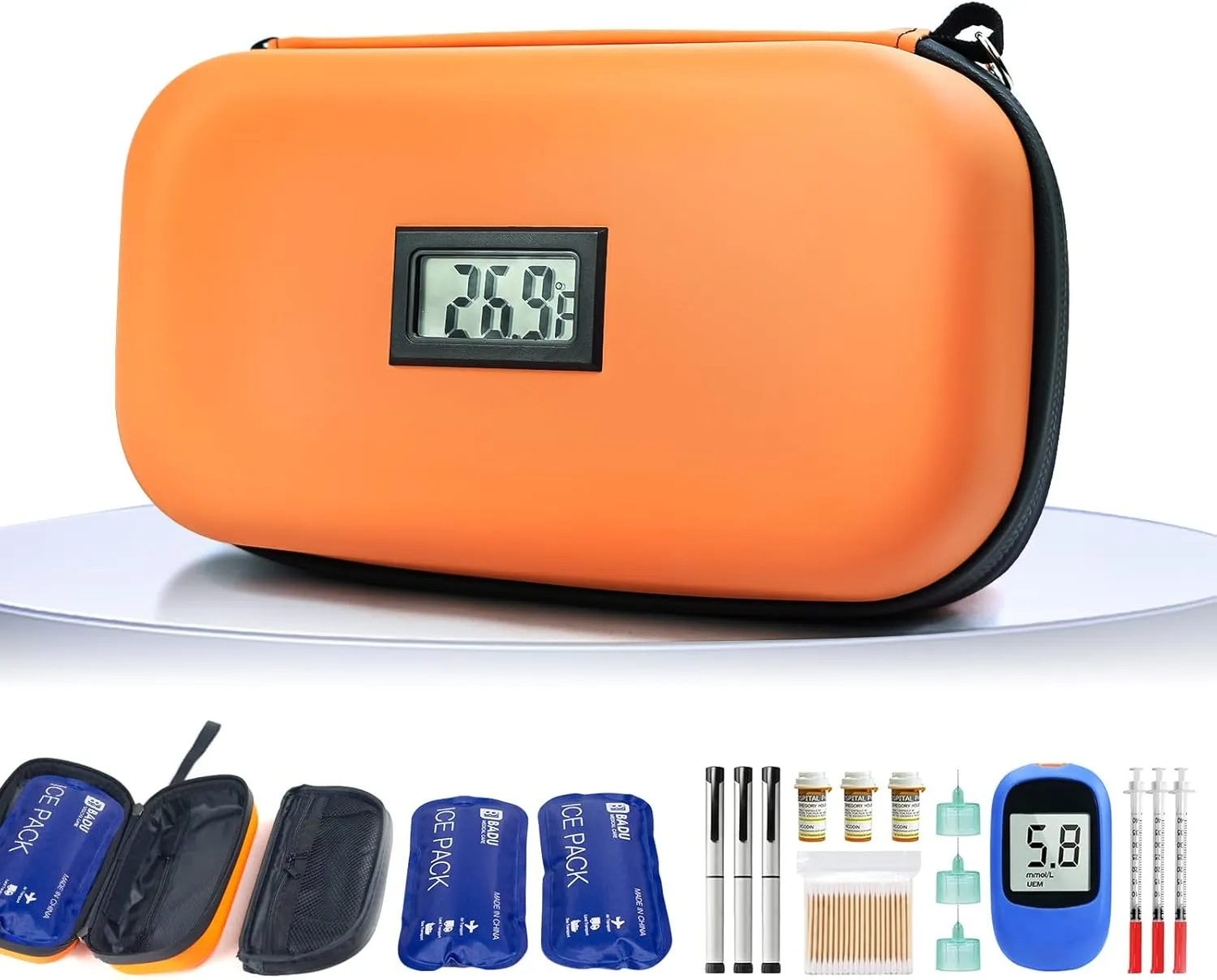 TSA Approved Insulin Cooler Travel Case Medication Cooler for Travel with Temperature Display Diabetic Medication Organizer Medical Travel Cooler Bag with 2 Ice Pack