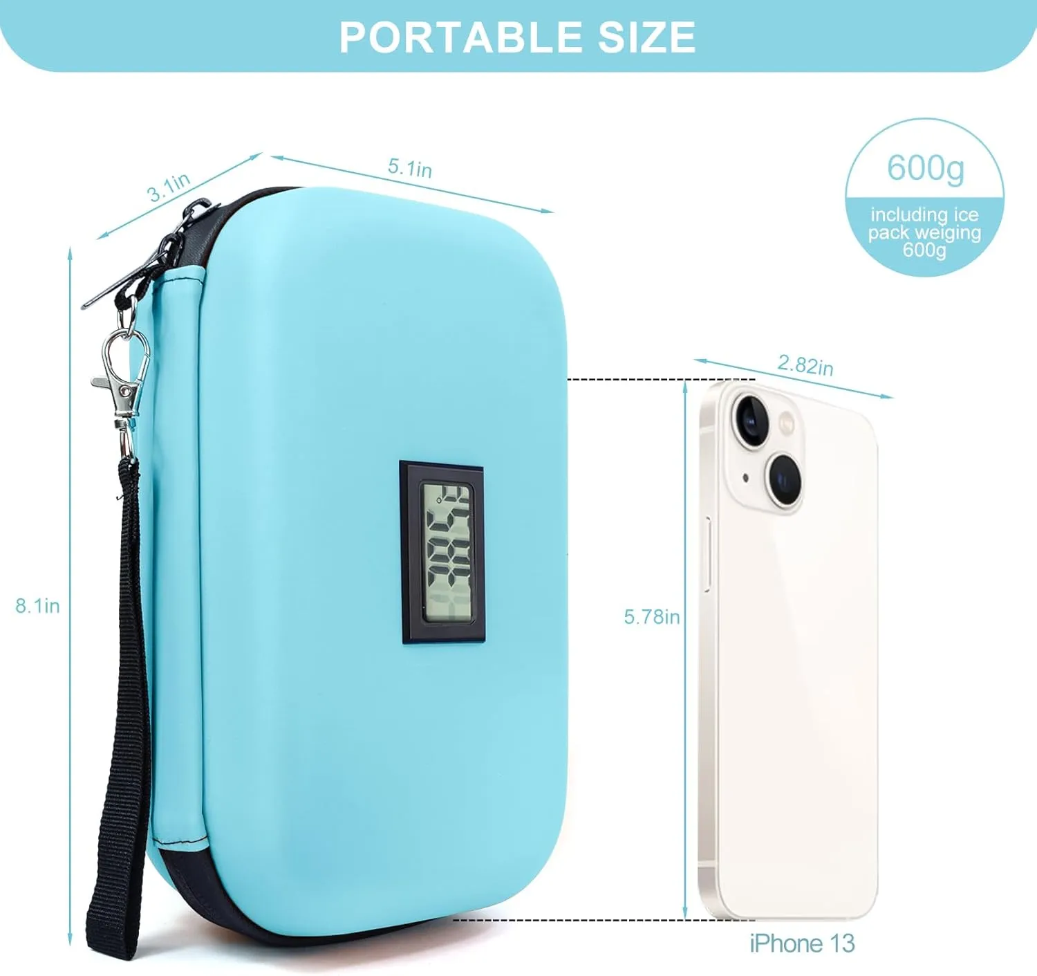 TSA Approved Insulin Cooler Travel Case Medication Cooler for Travel with Thermometer Temperature Display Diabetic Medication Organizer Medical Travel Cooler Bag with 2 Ice Pack (Light Blue)