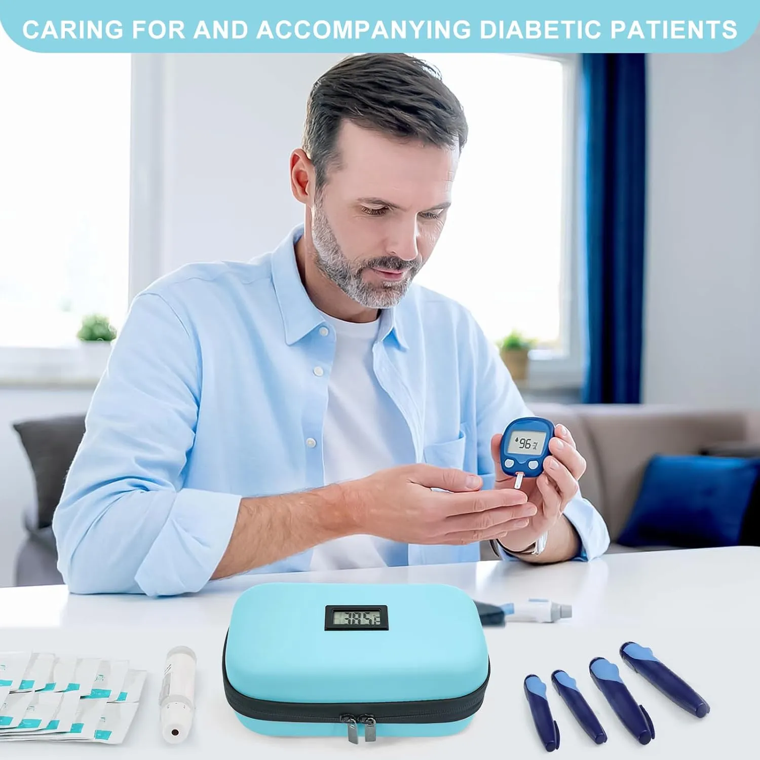 TSA Approved Insulin Cooler Travel Case Medication Cooler for Travel with Thermometer Temperature Display Diabetic Medication Organizer Medical Travel Cooler Bag with 2 Ice Pack (Light Blue)