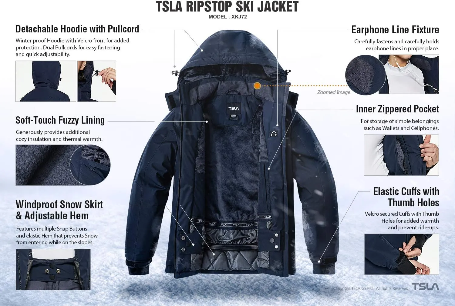 TSLA Women's Winter Ski Jacket, Waterproof Warm Insulated Snow Coats, Cold Weather Windproof Snowboard Jacket with Hood