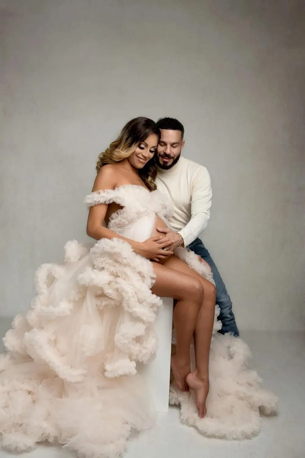 Tulle Maternity Maxi Dress for Photoshoot Puffy Ruffles Baby Shower Dress Long Pregnancy Photography Gowns for Women