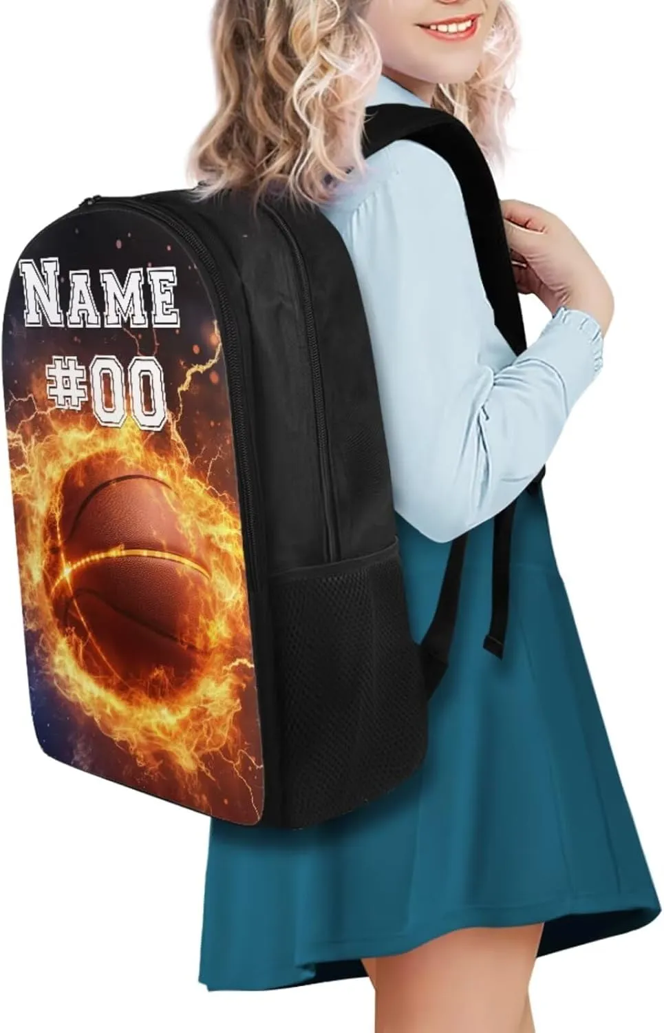 Tuoxiukan Custom Basketball School Backpack For Boys 8-12 Personalized Girls Backpack with Lunchbox Pen Bag 3Pcs Kids Girls Bookbag Ages 10-14 Lightweight Schoolbag Reusable Lunch Bag Pen Case