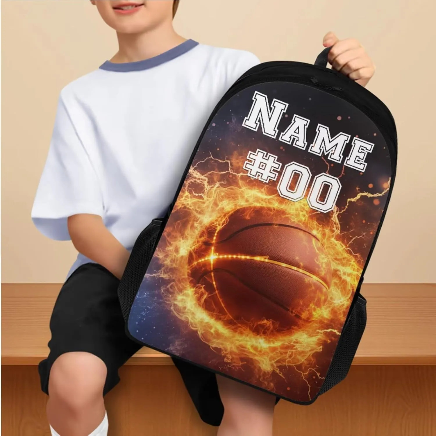 Tuoxiukan Custom Basketball School Backpack For Boys 8-12 Personalized Girls Backpack with Lunchbox Pen Bag 3Pcs Kids Girls Bookbag Ages 10-14 Lightweight Schoolbag Reusable Lunch Bag Pen Case