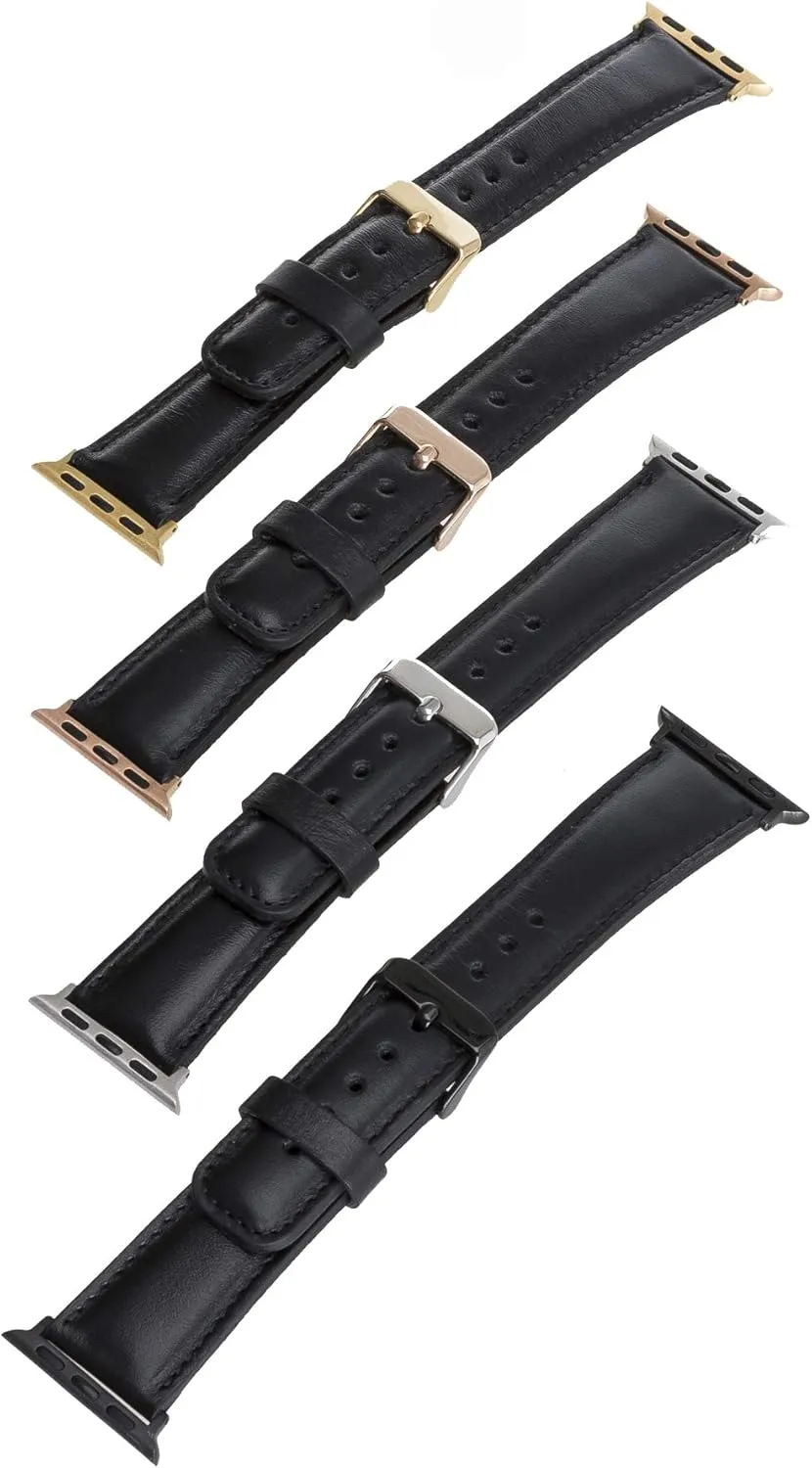 Tuscany Leather Bands Compatible with Apple Watch 38mm 40mm 41mm Band, iWatch Replacement Strap for Series 10 9 8 7 6 5 4 3 2 1, Ultra 2 1, SE (Rustic Black w/Silver Connector&Clasp)
