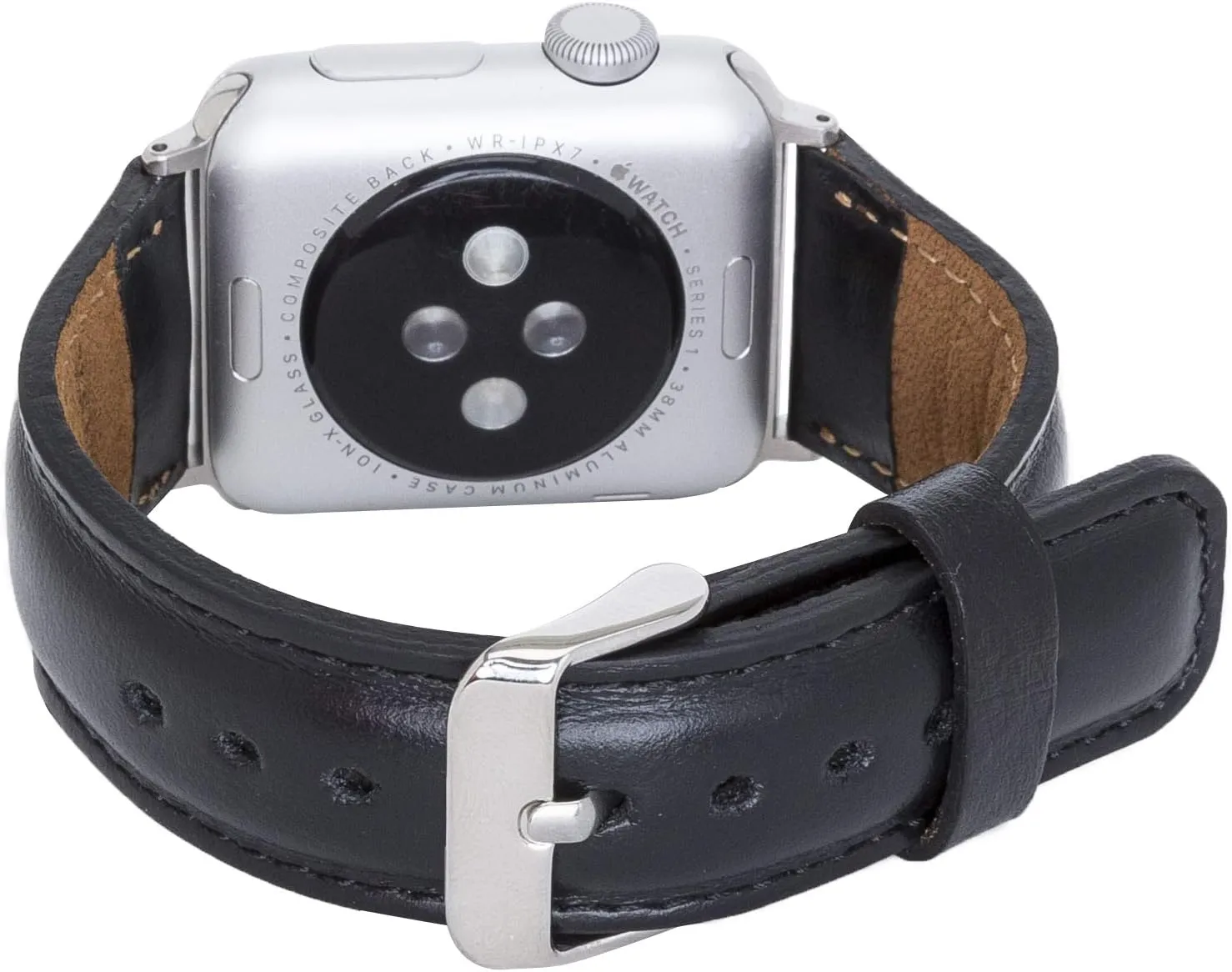 Tuscany Leather Bands Compatible with Apple Watch 38mm 40mm 41mm Band, iWatch Replacement Strap for Series 10 9 8 7 6 5 4 3 2 1, Ultra 2 1, SE (Rustic Black w/Silver Connector&Clasp)