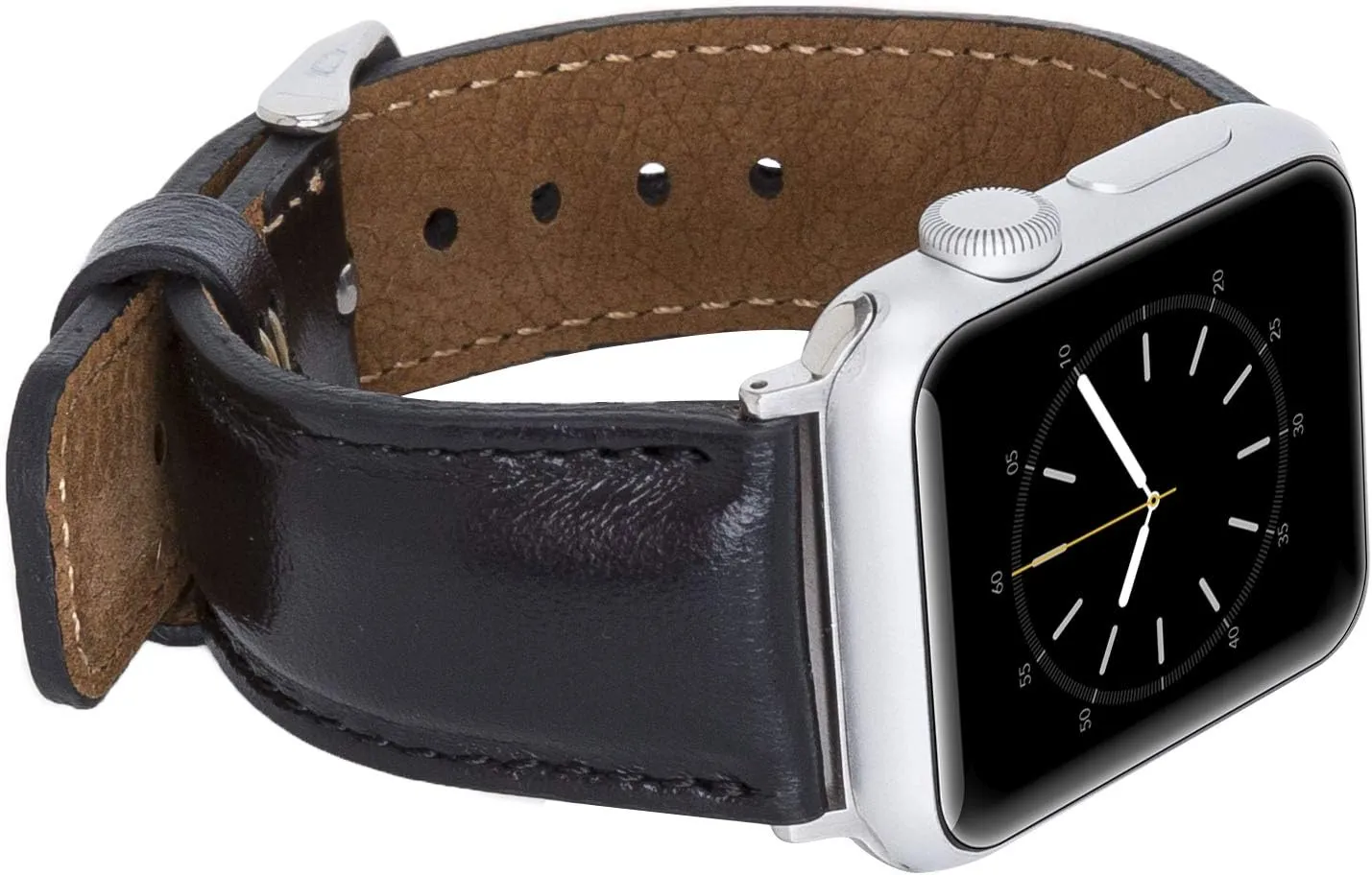Tuscany Leather Bands Compatible with Apple Watch 38mm 40mm 41mm Band, iWatch Replacement Strap for Series 10 9 8 7 6 5 4 3 2 1, Ultra 2 1, SE (Rustic Black w/Silver Connector&Clasp)