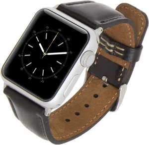 Tuscany Leather Bands Compatible with Apple Watch 38mm 40mm 41mm Band, iWatch Replacement Strap for Series 10 9 8 7 6 5 4 3 2 1, Ultra 2 1, SE (Rustic Black w/Silver Connector&Clasp)