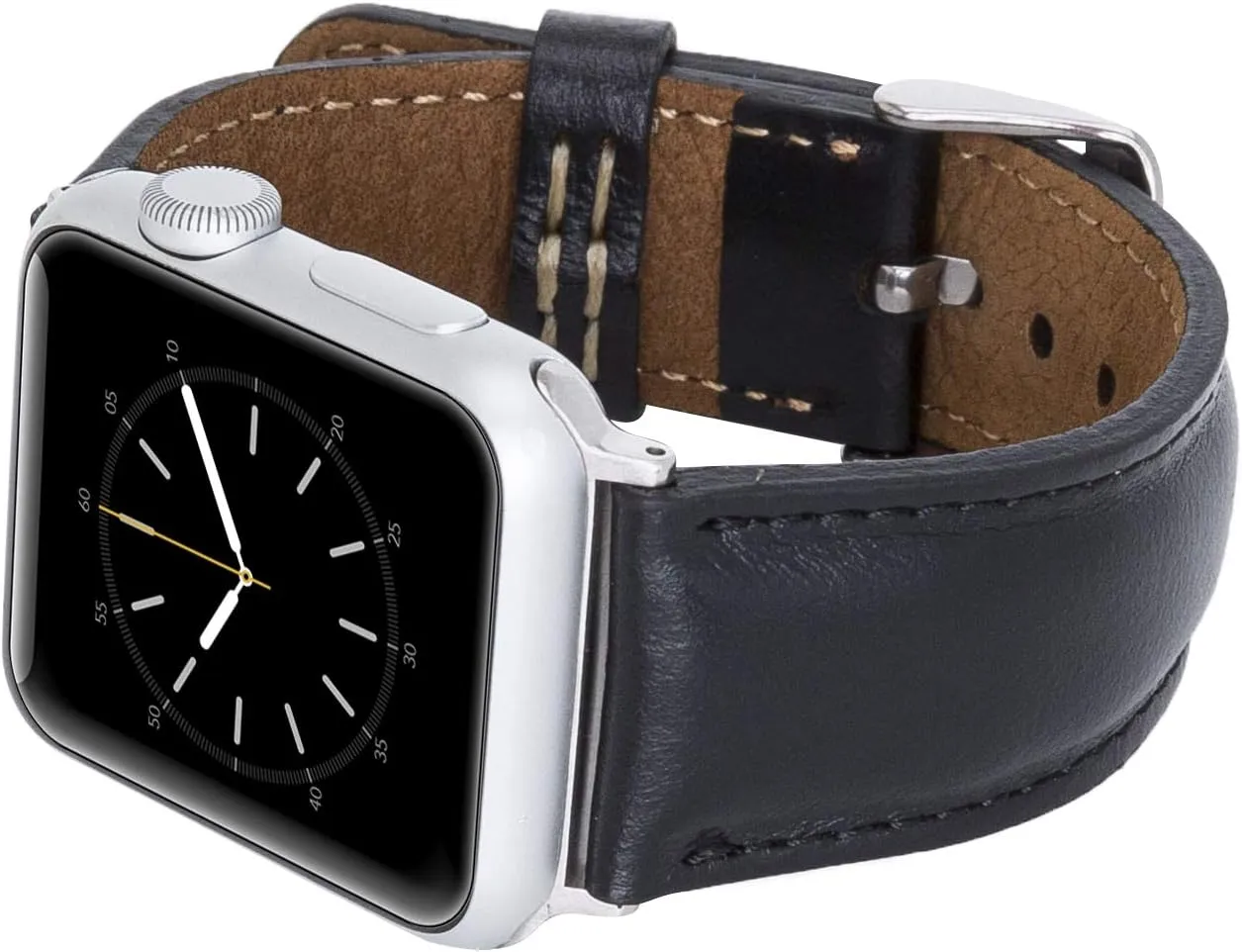 Tuscany Leather Bands Compatible with Apple Watch 38mm 40mm 41mm Band, iWatch Replacement Strap for Series 10 9 8 7 6 5 4 3 2 1, Ultra 2 1, SE (Rustic Black w/Silver Connector&Clasp)
