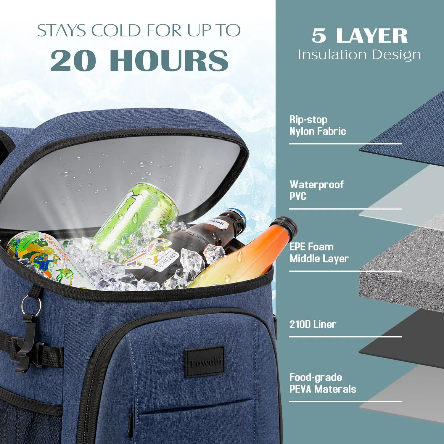 Tuwubi Cooler Backpack 35/42 Cans, Backpack Coolers Insulated Leak Proof for Men Women, Waterproof Soft Sided Lunch Camping Beach Travel Ice Chest Backpack Cooler Bag