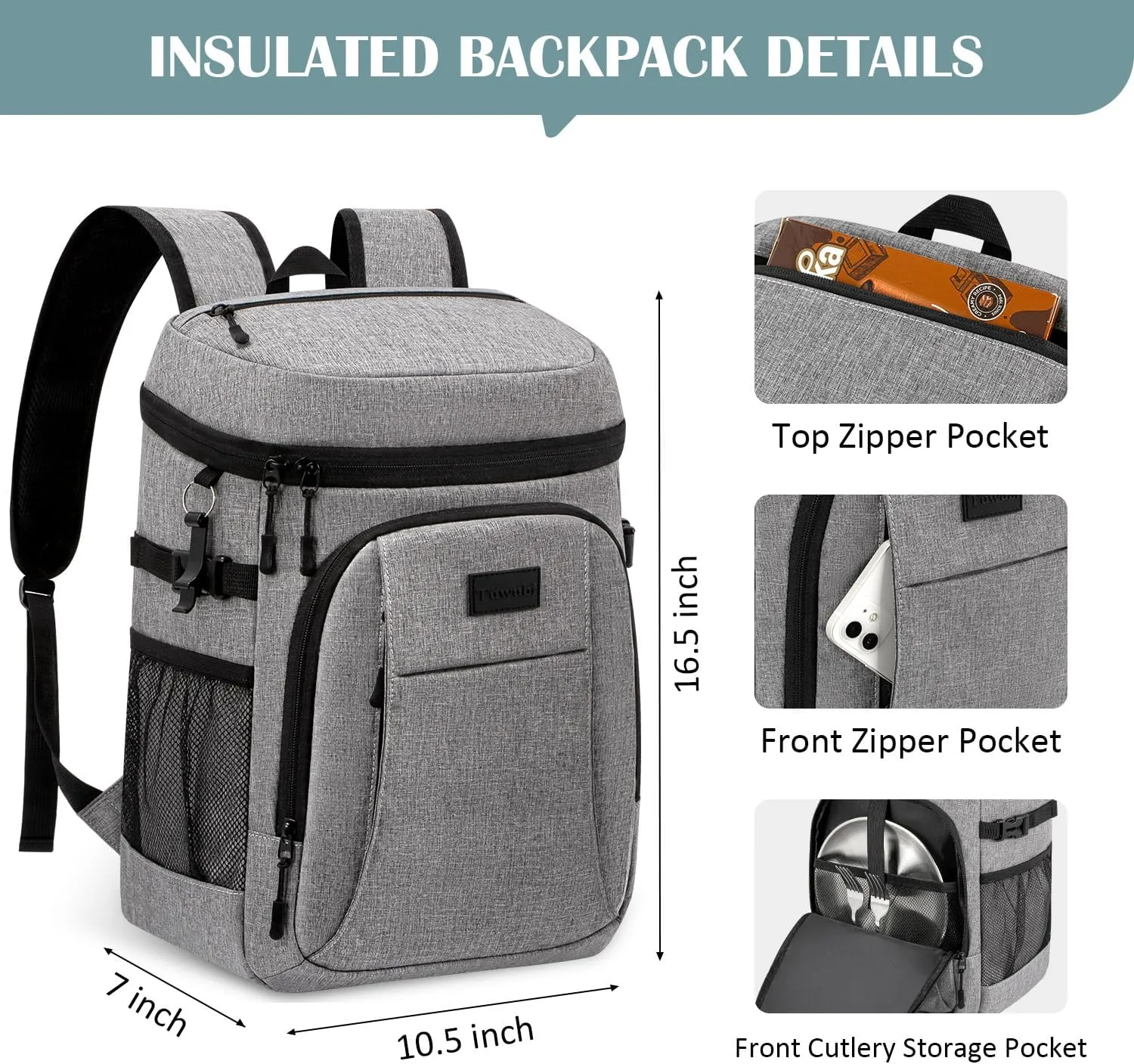 Tuwubi Cooler Backpack 35/42 Cans, Backpack Coolers Insulated Leak Proof for Men Women, Waterproof Soft Sided Lunch Camping Beach Travel Ice Chest Backpack Cooler Bag