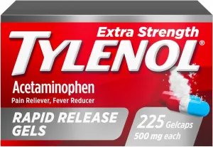 Tylenol Extra Strength Acetaminophen Rapid Release Gels, Extra Strength Pain Reliever & Fever Reducer, Gelcaps with Laser-Drilled Holes, 500 mg Acetaminophen, 225 ct