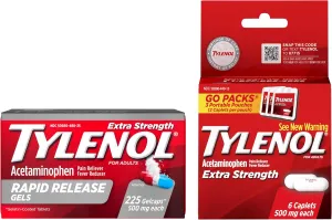 Tylenol Extra Strength Bundle, Each with 500 mg Acetaminophen Pain Reliever & Fever Reducer, Rapid Release Gels, 225 ct, & Extra Strength Caplets for On-The-Go, Travel Size, 6 ct, 2 Items