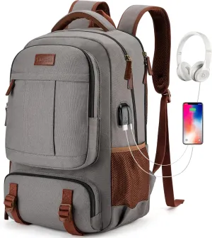 Tzowla Canvas Laptop Backpack, Bag for Men Women,Travel Work Rucksack Fits 17.3 Inch Laptop, Bookbag with USB Charging Port