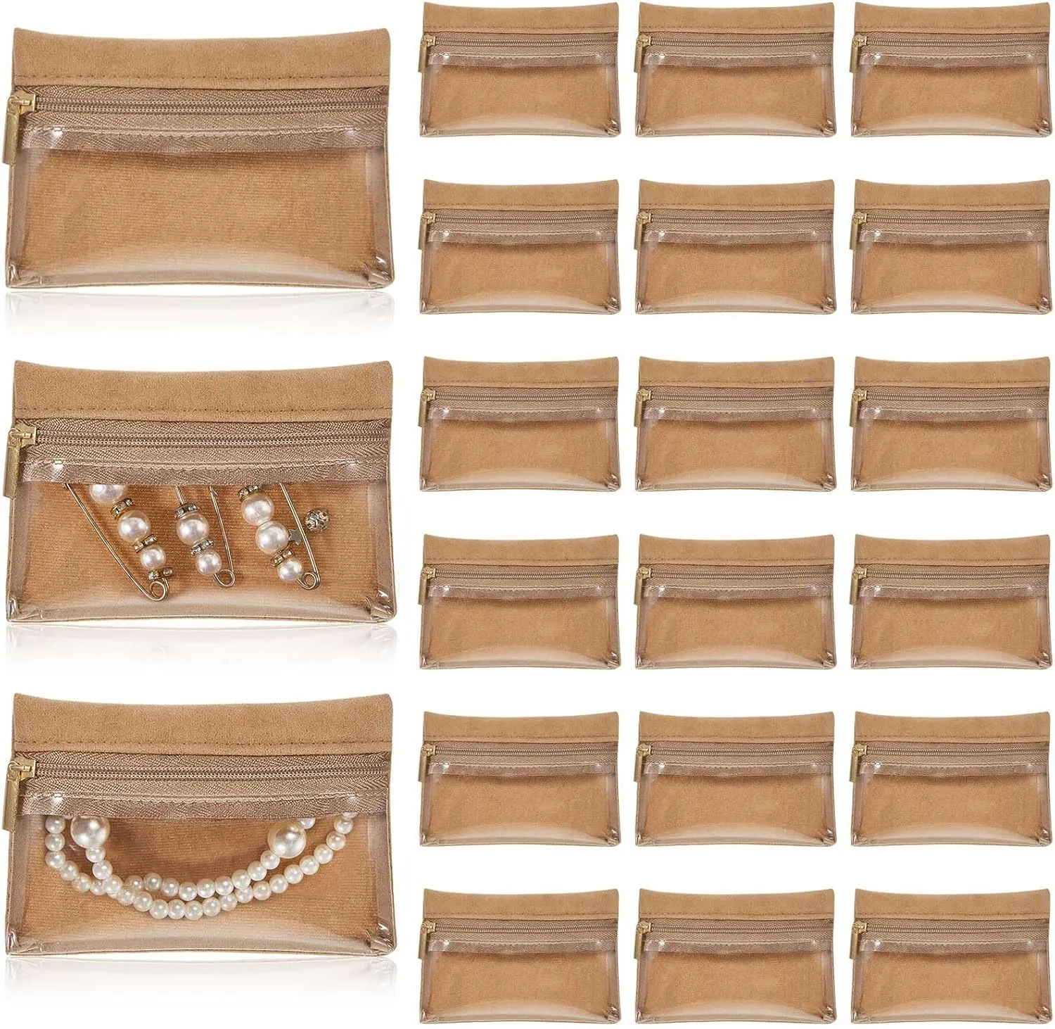 Uiifan 36 Pcs Travel Jewelry Bag Bulk Zipper Jewelry Pouch Flannel Portable Pocket Organizer for Necklace Earring Women Gift