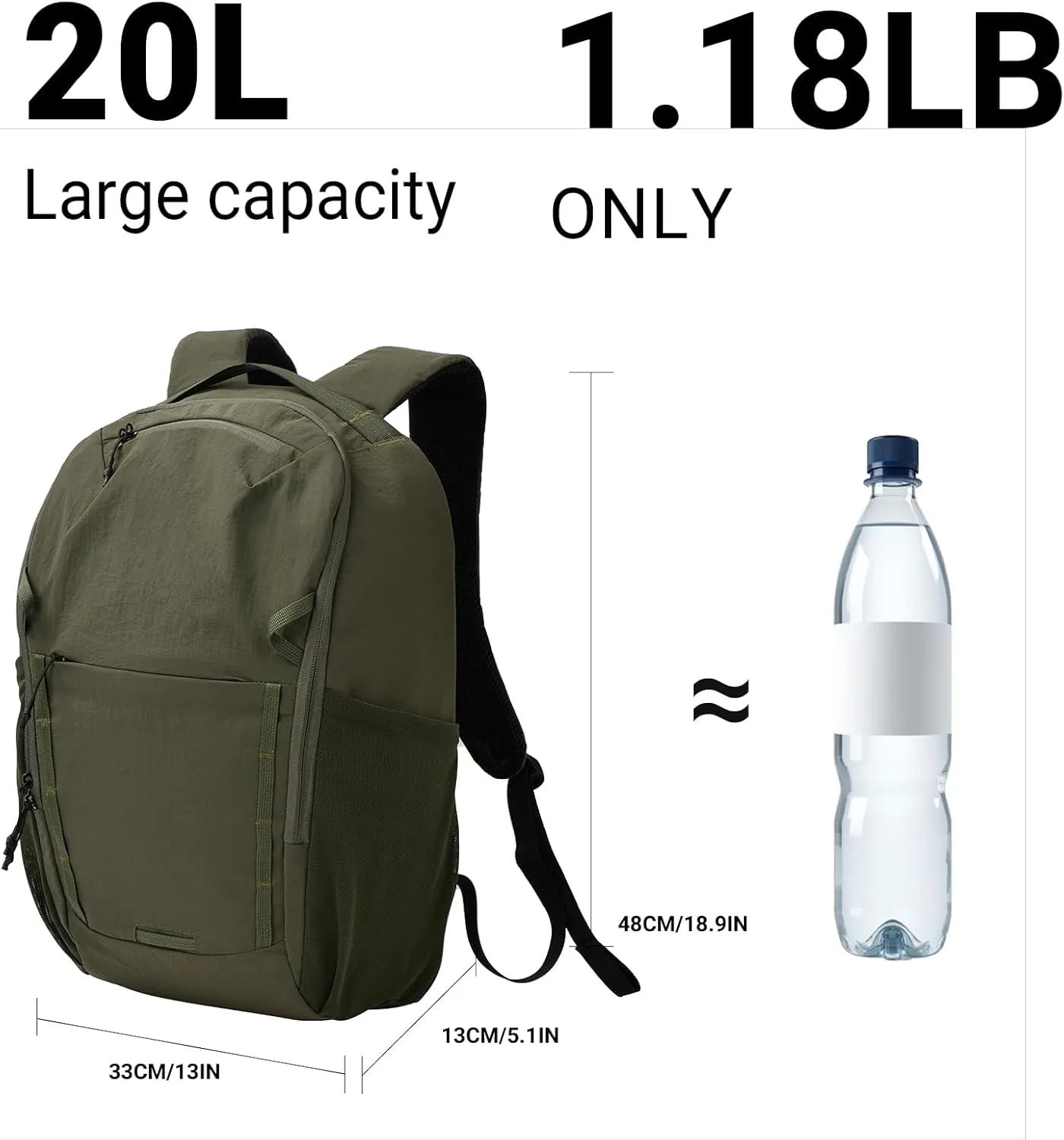 Ultralight Lightweight Hiking Backpack 20L,Small Travel Camping Outdoor Sports Casual Daypack for Men Women,Breen