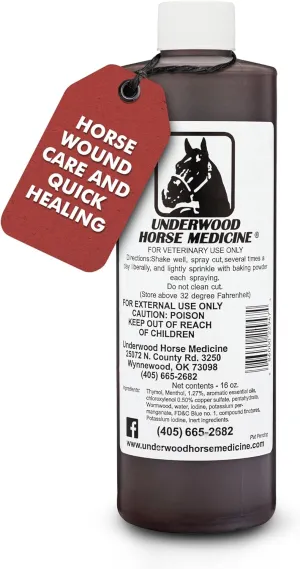 Underwood Topical Horse Care Wound Spray - 16oz Refill Horse Wound Care Horse Essentials for Quick Healing of Cuts – Horse First Aid Kit & Wound Care for Dogs – Equine First Aid Kit & Dog Wound Heal