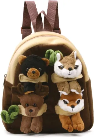 Unipak - 11" Forest Animal Backpack with Black Bear, Chipmunk, Moose and Fox
