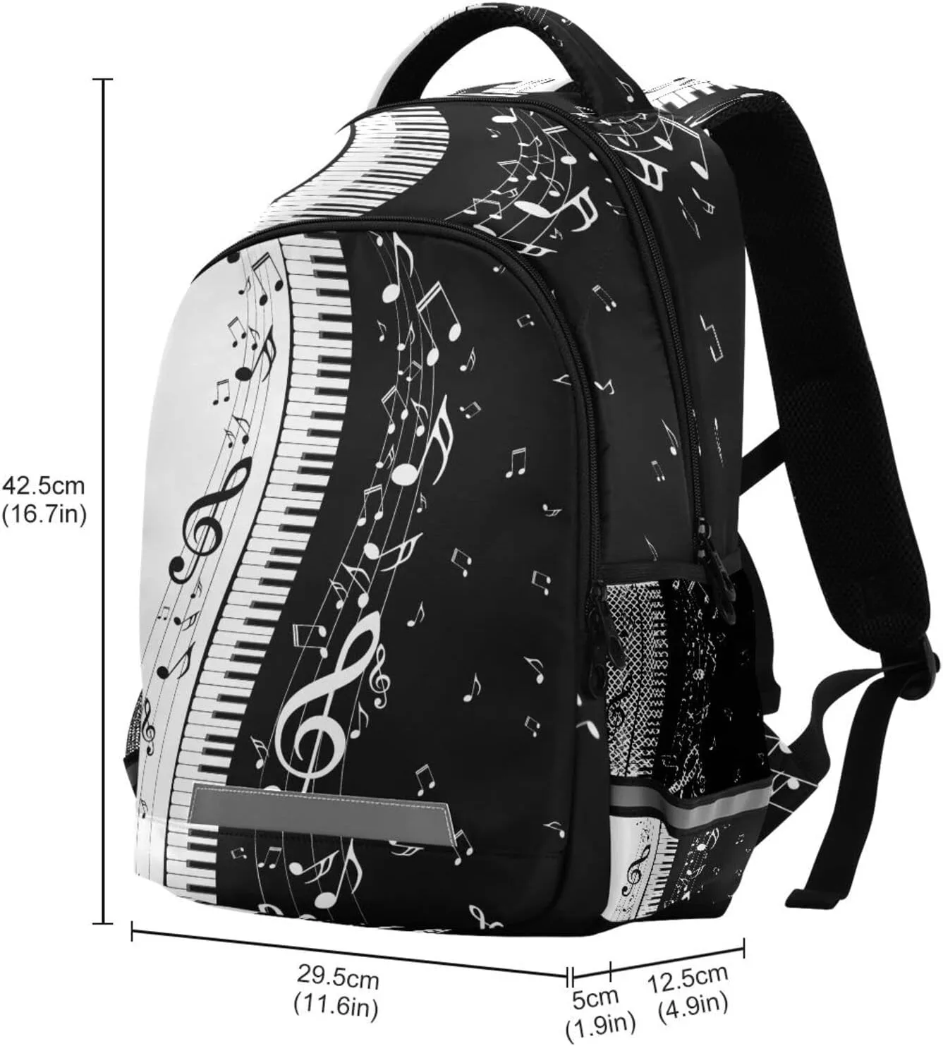 Unique Piano Music Note Backpack, Musical Theme Casual Daypack Laptop Backpack Outdoor Sports Shoulder Bag Safe Reflective Stripes
