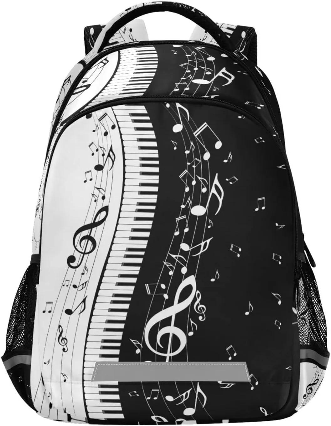 Unique Piano Music Note Backpack, Musical Theme Casual Daypack Laptop Backpack Outdoor Sports Shoulder Bag Safe Reflective Stripes