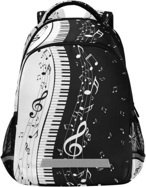 Unique Piano Music Note Backpack, Musical Theme Casual Daypack Laptop Backpack Outdoor Sports Shoulder Bag Safe Reflective Stripes