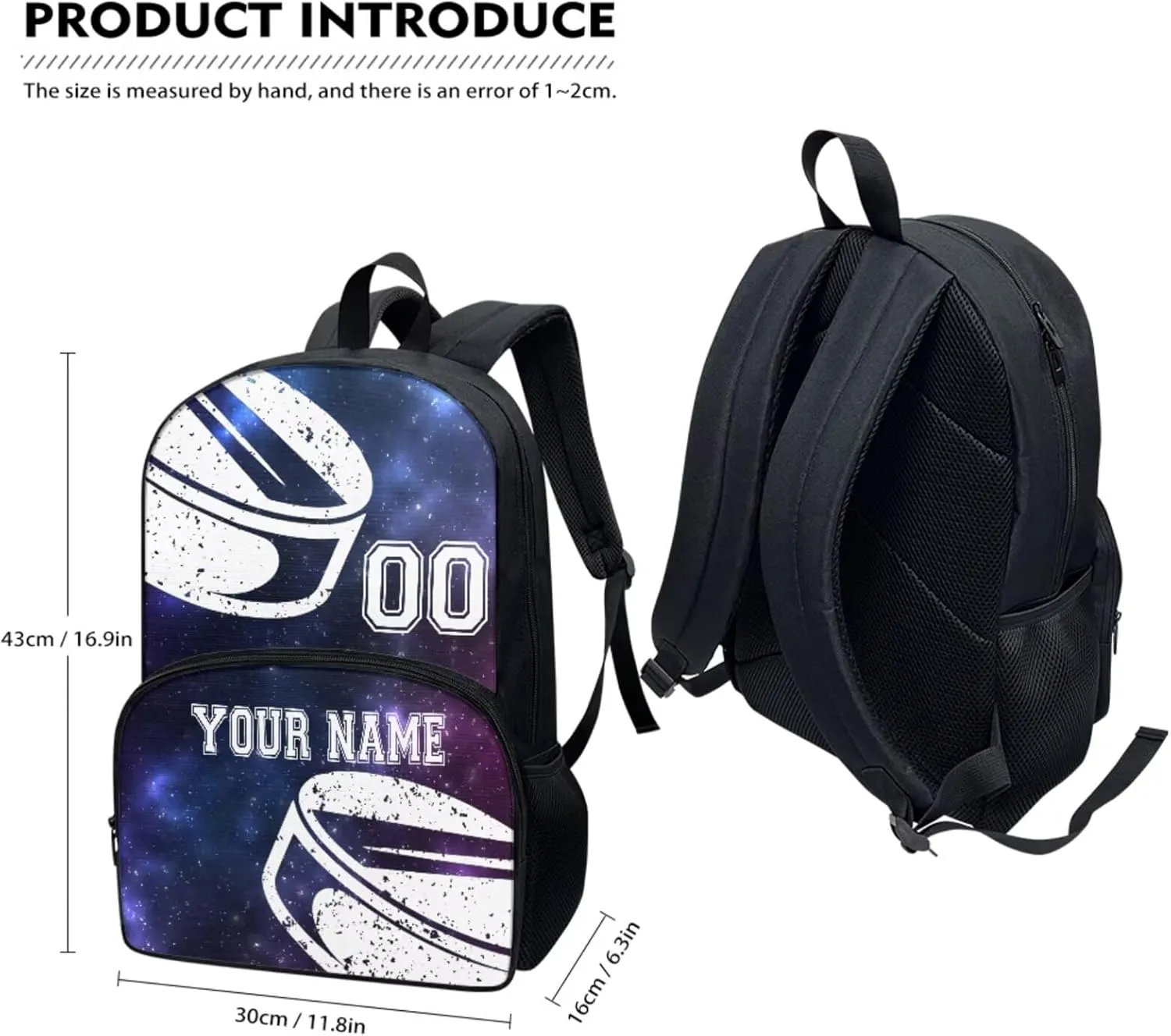Unisex Kid's Hockey Blue Galaxy Star Backpack with Lunch Bag Set of 3 Waterproof Laptop Backpack for Men Women Kid Girl Boy Personalized Travel Bookbag School Pen Bags Schoolbag Schoolbag