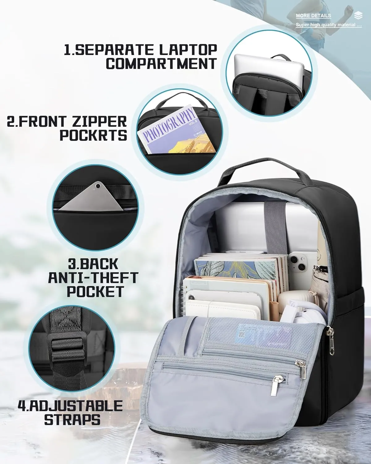 United Airlines Approved Personal Item Travel Bag, Underseat 20L Carry on Backpack, Waterproof Cabin Luggage Bag, mochila de viaje, Frontier Airlines Personal Item Bag, black