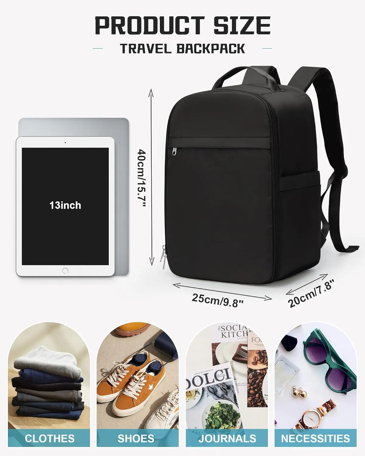 United Airlines Approved Personal Item Travel Bag, Underseat 20L Carry on Backpack, Waterproof Cabin Luggage Bag, mochila de viaje, Frontier Airlines Personal Item Bag, black