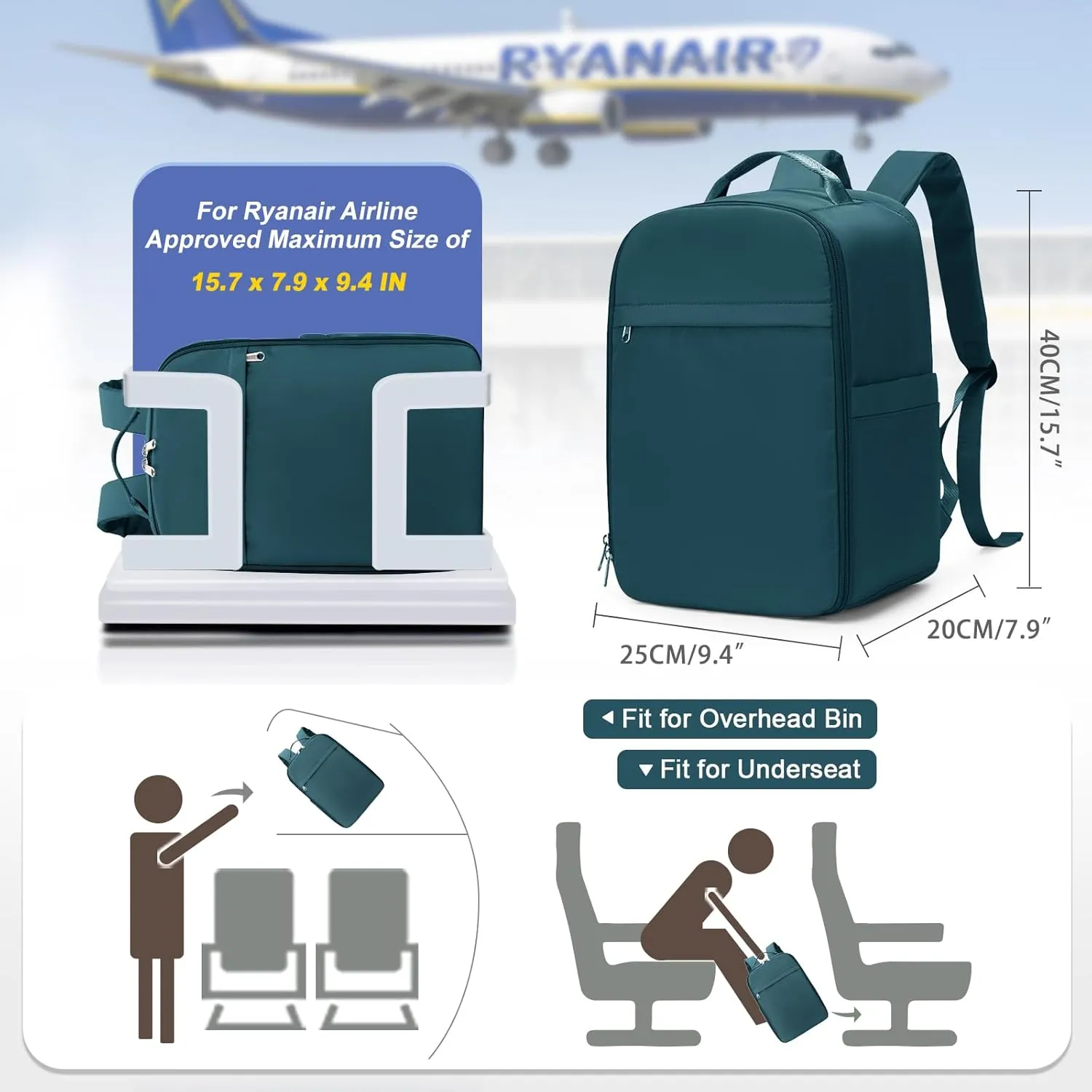 United Airlines Aprroved Personal Item Travel Bag, 20L Underseat Carry On Backpack, Waterproof 40x20x25 Luggage Bag, Travel Essentials Backpack, Cabin Size Personal Item Bag