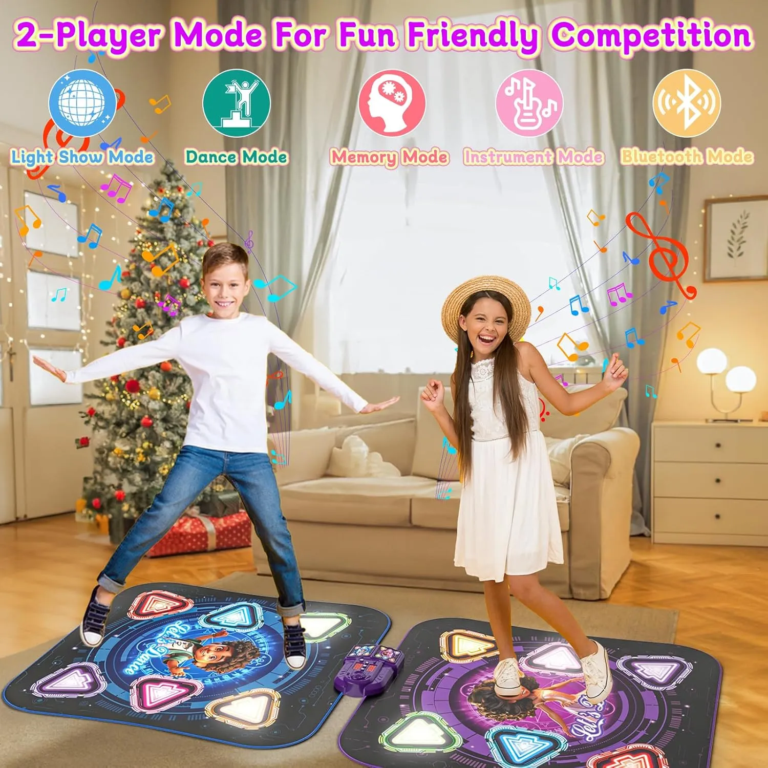 Upgraded Dance Mat for Kids, Single & Double Players Mode Electronic Dance Pad with Light-up 12-Button Wireless Bluetooth 5 Game Modes Christmas Birthday Gift for Girls Boys Ages 3 4 5 6 7 8 8-12