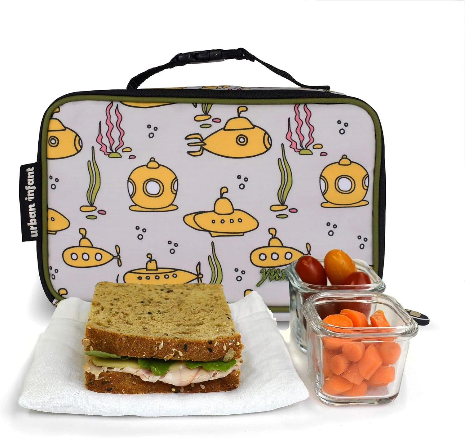 Urban Infant Yummie Kids Lunch Box Insulated Bag - Toddler Boys and Girls – Perfect for Daycare Preschool Travel Snacks – Allergy Alert Cards - Fits Bento Boxes - Submarines