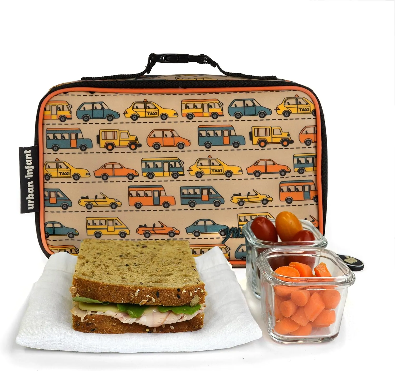Urban Infant Yummie Kids Lunch Box Insulated Bag - Toddler Boys and Girls – Perfect for Daycare Preschool Travel Snacks – Allergy Alert Cards - Fits Bento Boxes - Traffic