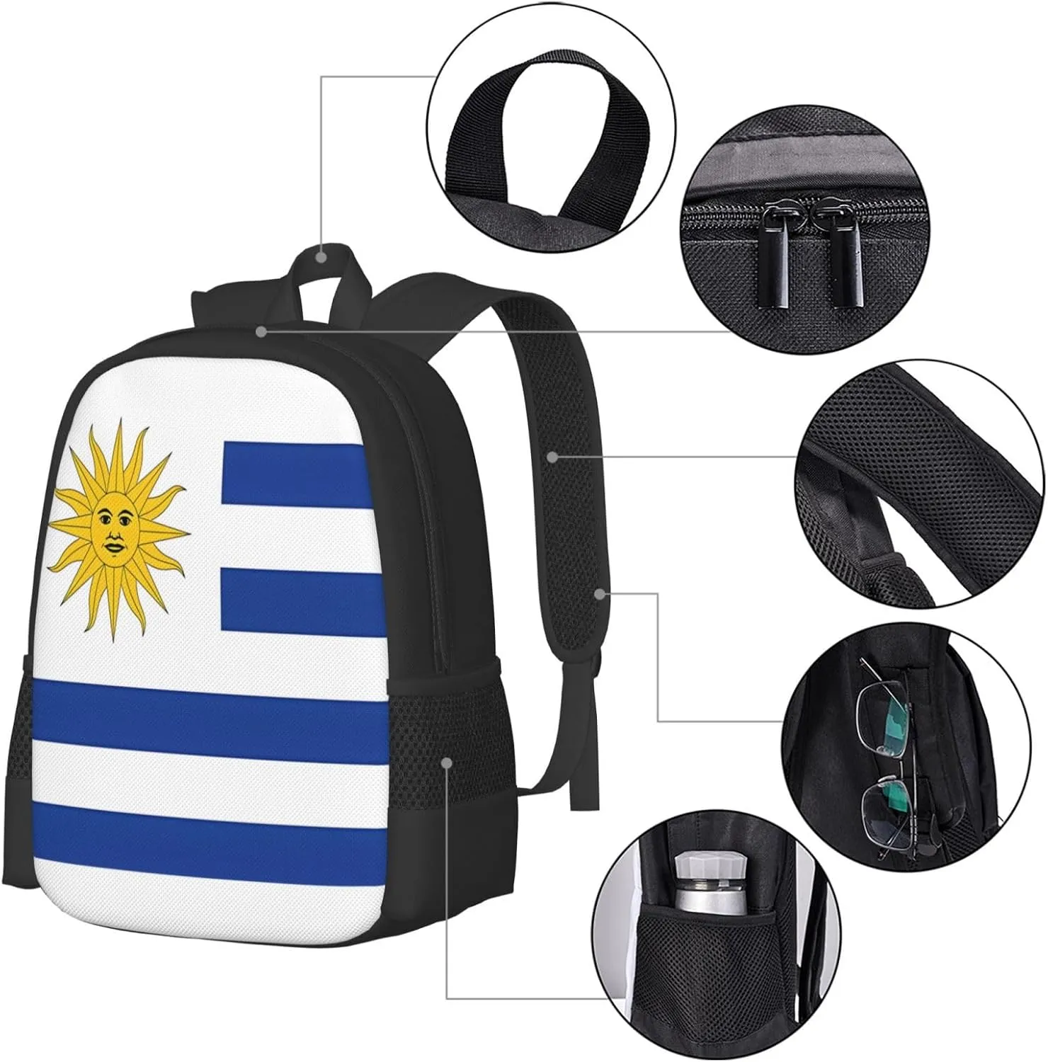 Uruguay Uruguayan Flag Travel Backpack Casual Backpacks 15 Inch Laptop Back Pack Lightweight Rucksack Outdoor Sport Daypack Large Bags for Working Camping Hiking