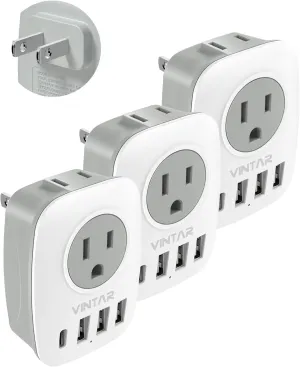 US to Japan Plug Adapter, VINTAR Japan Power Adapter with 1 USB C 3 USB A Ports and 2 American Outlets, 2 Prong to 3 Prong Outlet Adapter for USA to Japan China Canada Philippine, Type A, 3 Pack