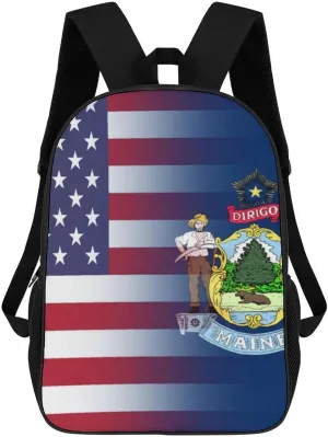 U.S.A Maine State Flag 17 Inch Travel Backpack Casual Daypacks Computer Shoulder Bag for Work Shopping Unisex