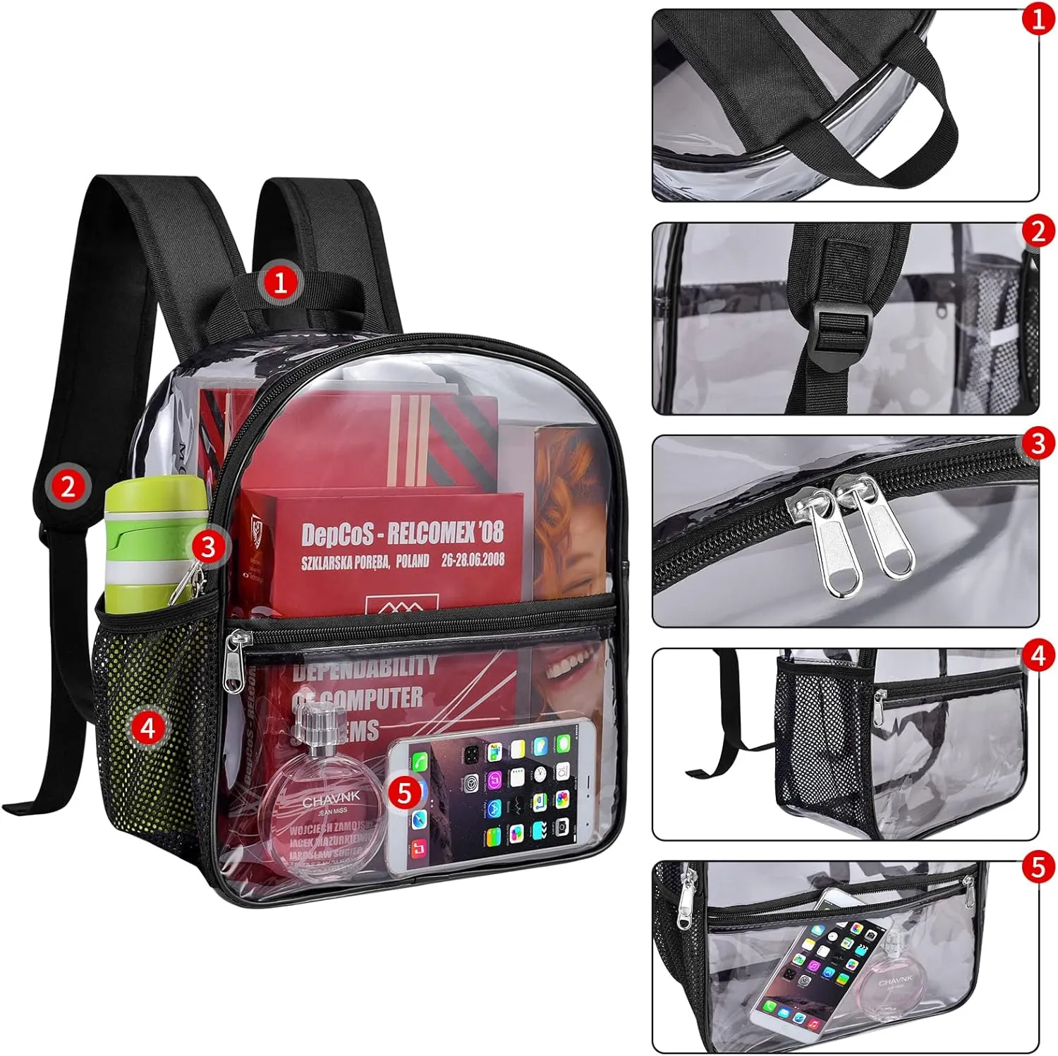 USPECLARE Clear Backpack for Stadium Approved 12×6×12, Water proof Clear Bag for Stadium Events and Concert Work Sport Event
