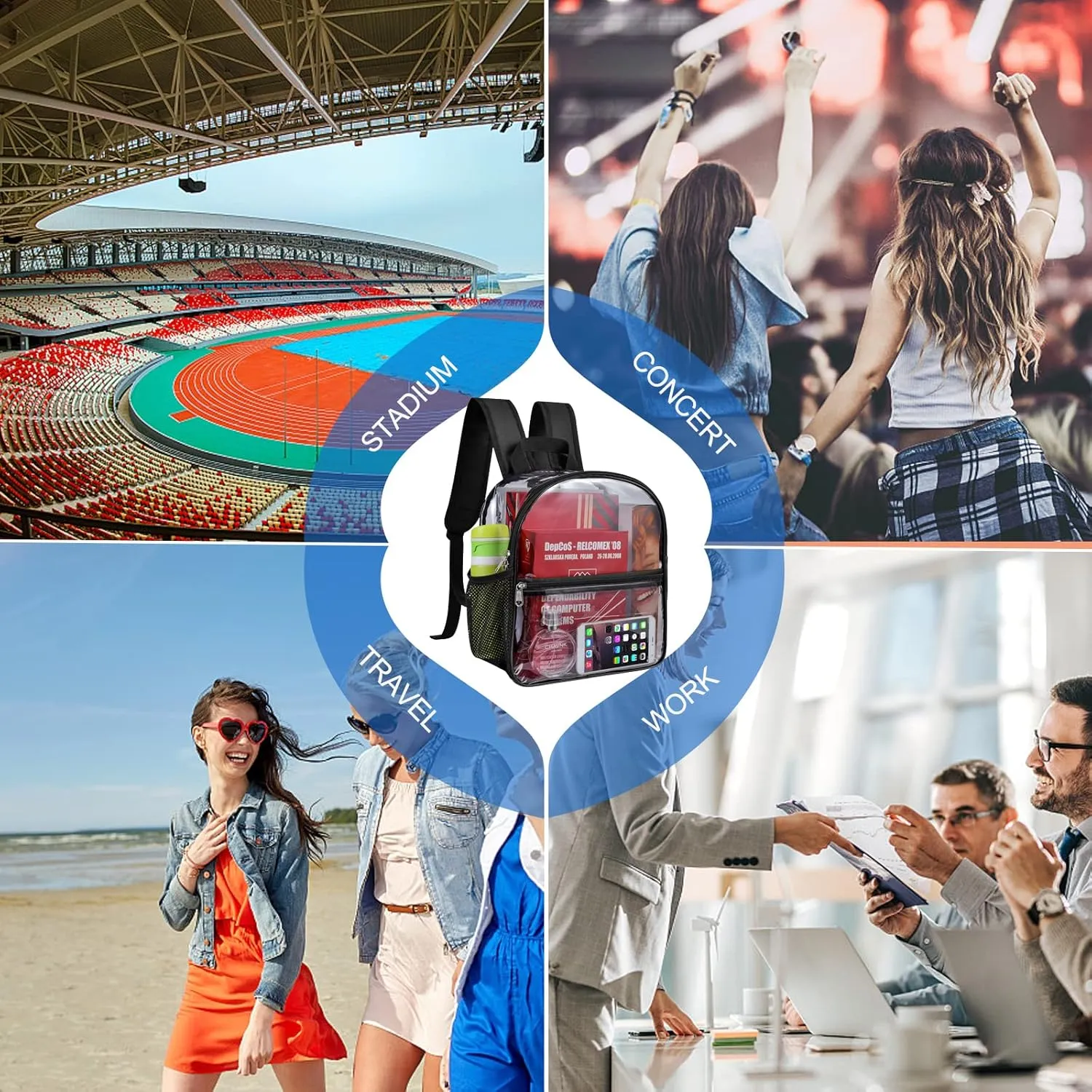USPECLARE Clear Backpack for Stadium Approved 12×6×12, Water proof Clear Bag for Stadium Events and Concert Work Sport Event