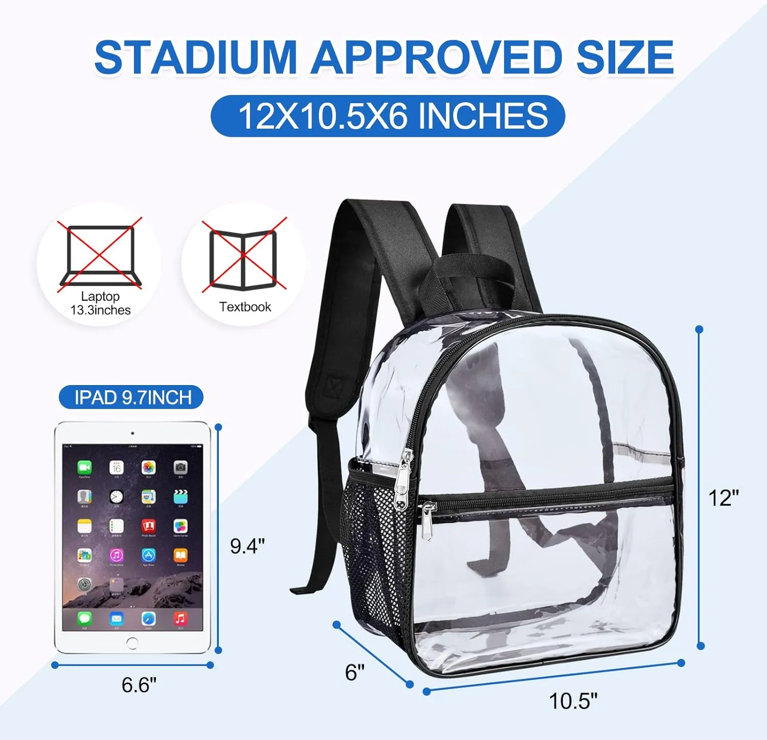 USPECLARE Clear Backpack for Stadium Approved 12×6×12, Water proof Clear Bag for Stadium Events and Concert Work Sport Event