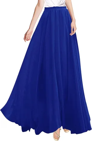 v28 Women Full/Ankle Length Elastic Pleated Retro Maxi Chiffon Long Skirt