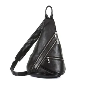 VacationGrabs Leather Black Sling Bag for Everyday Use