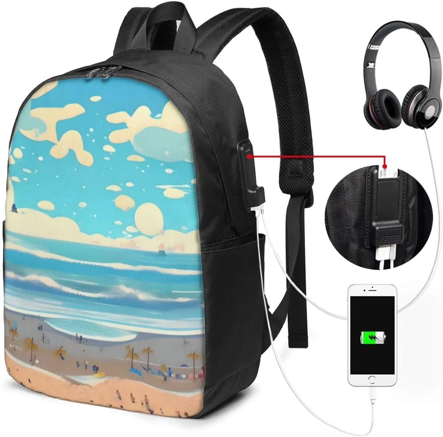 vacsAX Durable Ergonomic Backpack With - Large Capacity With USB Ports - Perfect For Women Men Beach cartoon