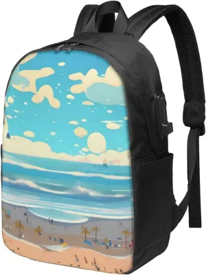 vacsAX Durable Ergonomic Backpack With - Large Capacity With USB Ports - Perfect For Women Men Beach cartoon