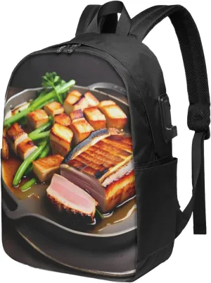 vacsAX Durable Ergonomic Backpack With - Large Capacity With USB Ports - Perfect For Women Men Delicious grilled meat