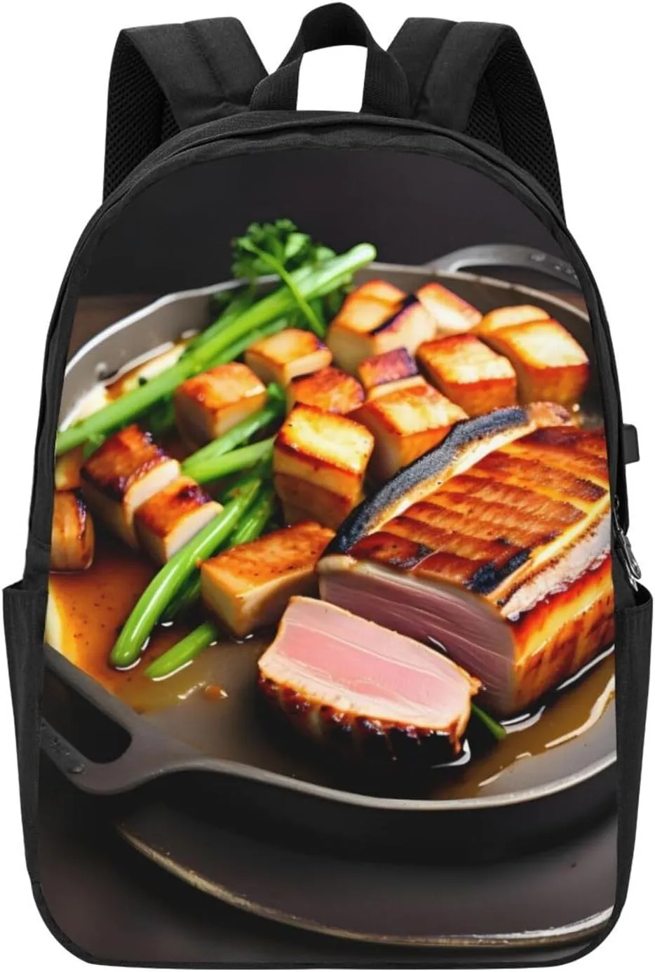 vacsAX Durable Ergonomic Backpack With - Large Capacity With USB Ports - Perfect For Women Men Delicious grilled meat