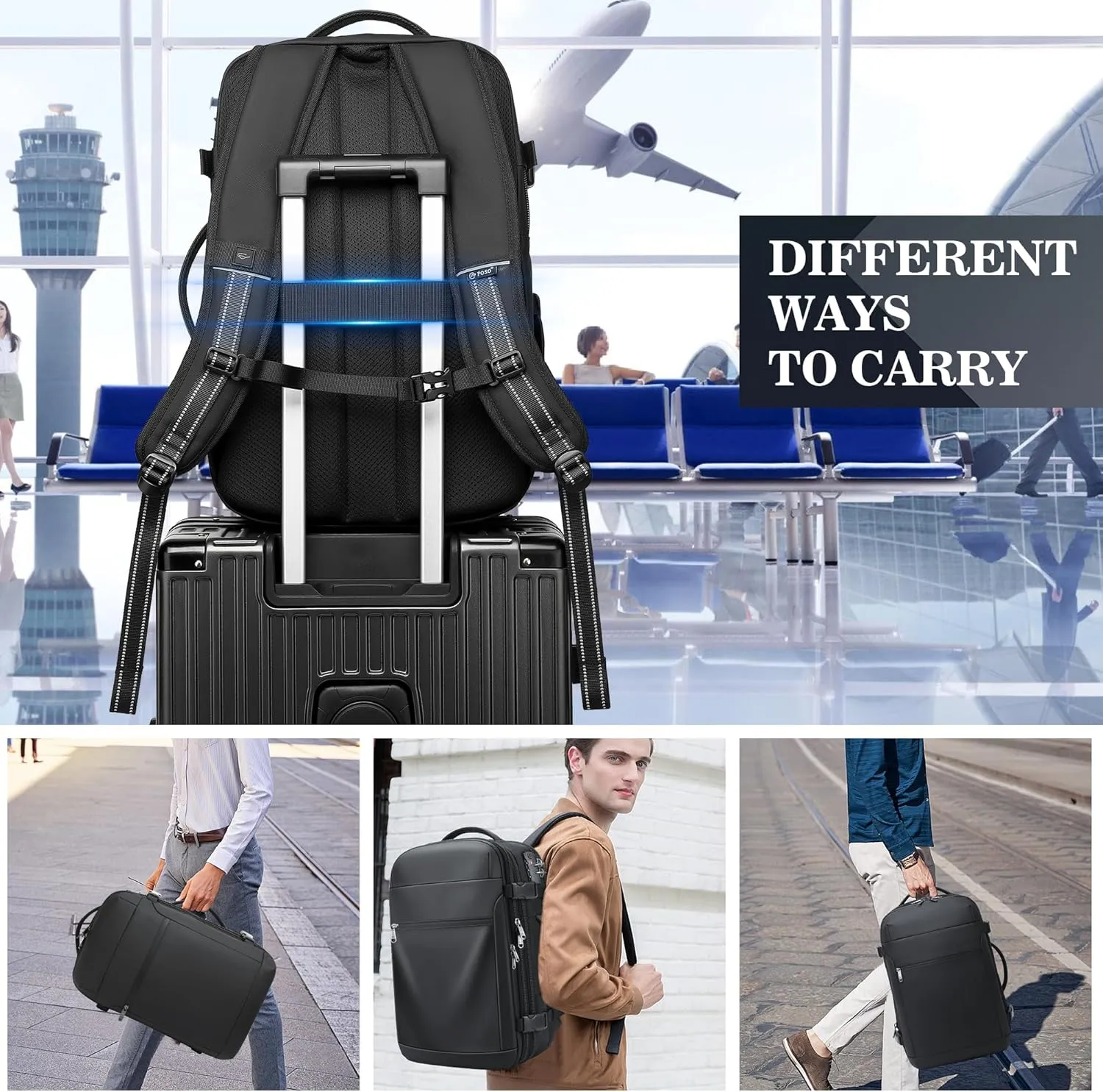 Vacuum Backpack Travel, Airback Vacuum Seal Compression Travel Backpack 60L Expandable, The Spacevac Pro Laptop Backpack Water Resistant TSA Lock Carry On Luggage with Vacuum Pump, Black
