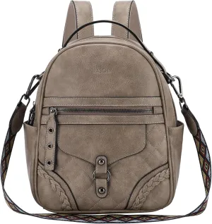 VASCHY Small Backpack Purse for Women, Cute Vegen Leather Mini Backpack for Lady with Guitar Shoulder Bag Handbag Strap Khaki