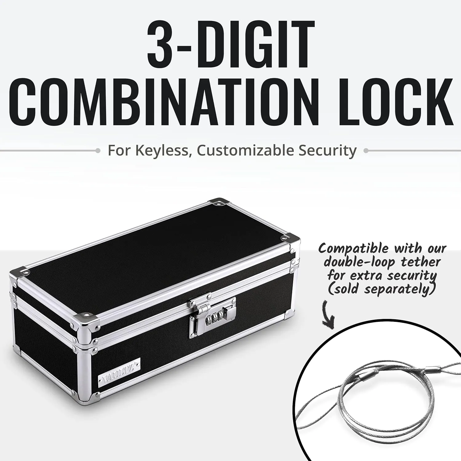 Vaultz Locking Medicine Storage Box with Combination Lock, 3.75" x 11.88" x 5.25", Black (VZ03480)