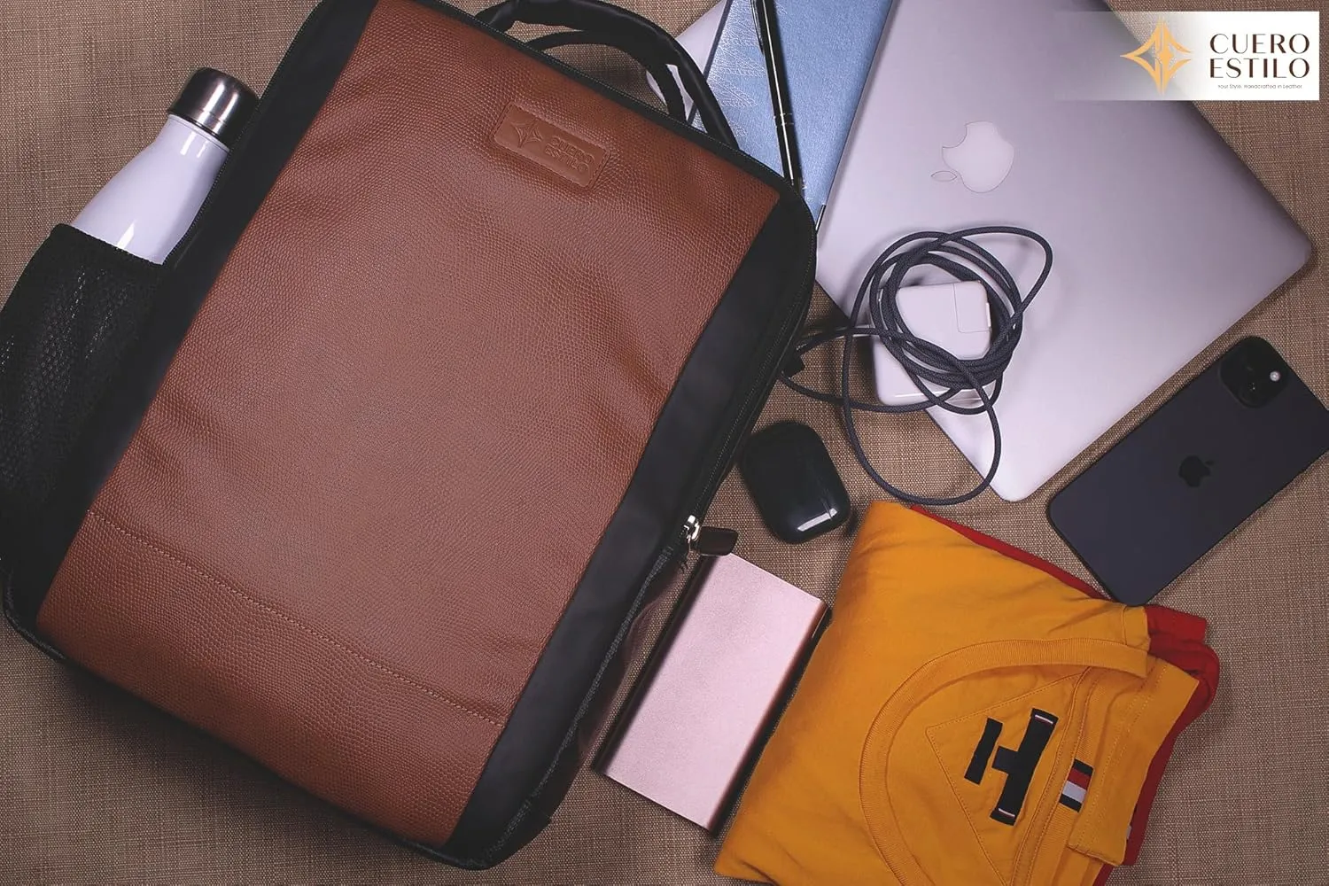 Vegan Leather Laptop Backpack - Eco-Friendly, Stylish 12L Backpack with Laptop Sleeve & Trolley Strap - Durable, Lightweight for Work & Travel.